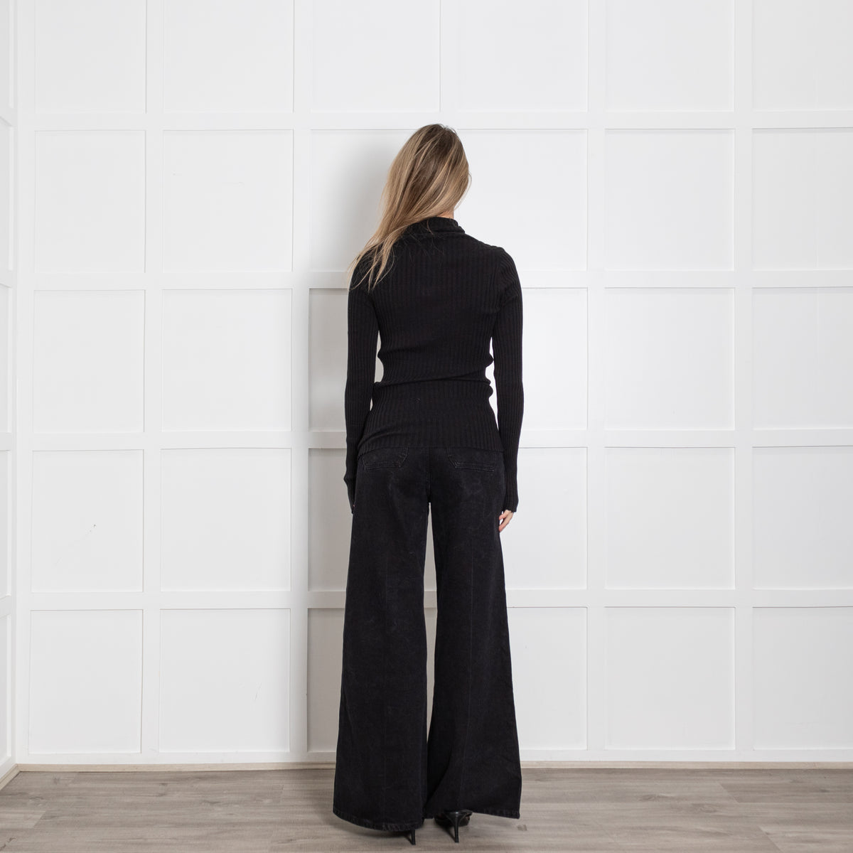 Anine Bing Black Cotton Ribbed Poloneck Top