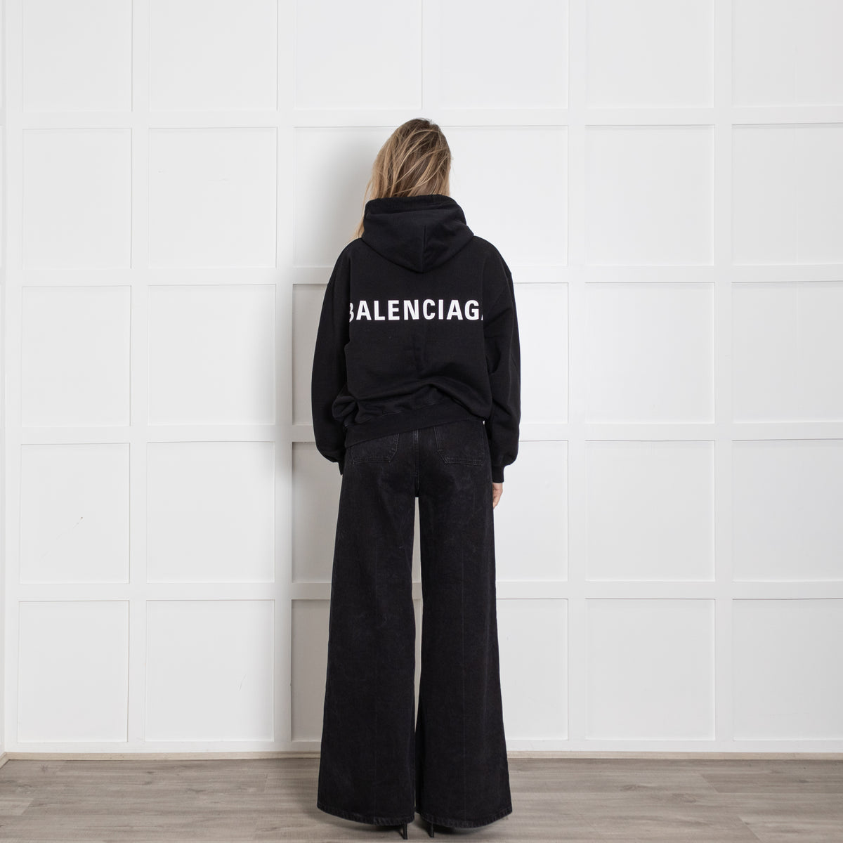 Balenciaga Black Hoodie With White Logo On Back