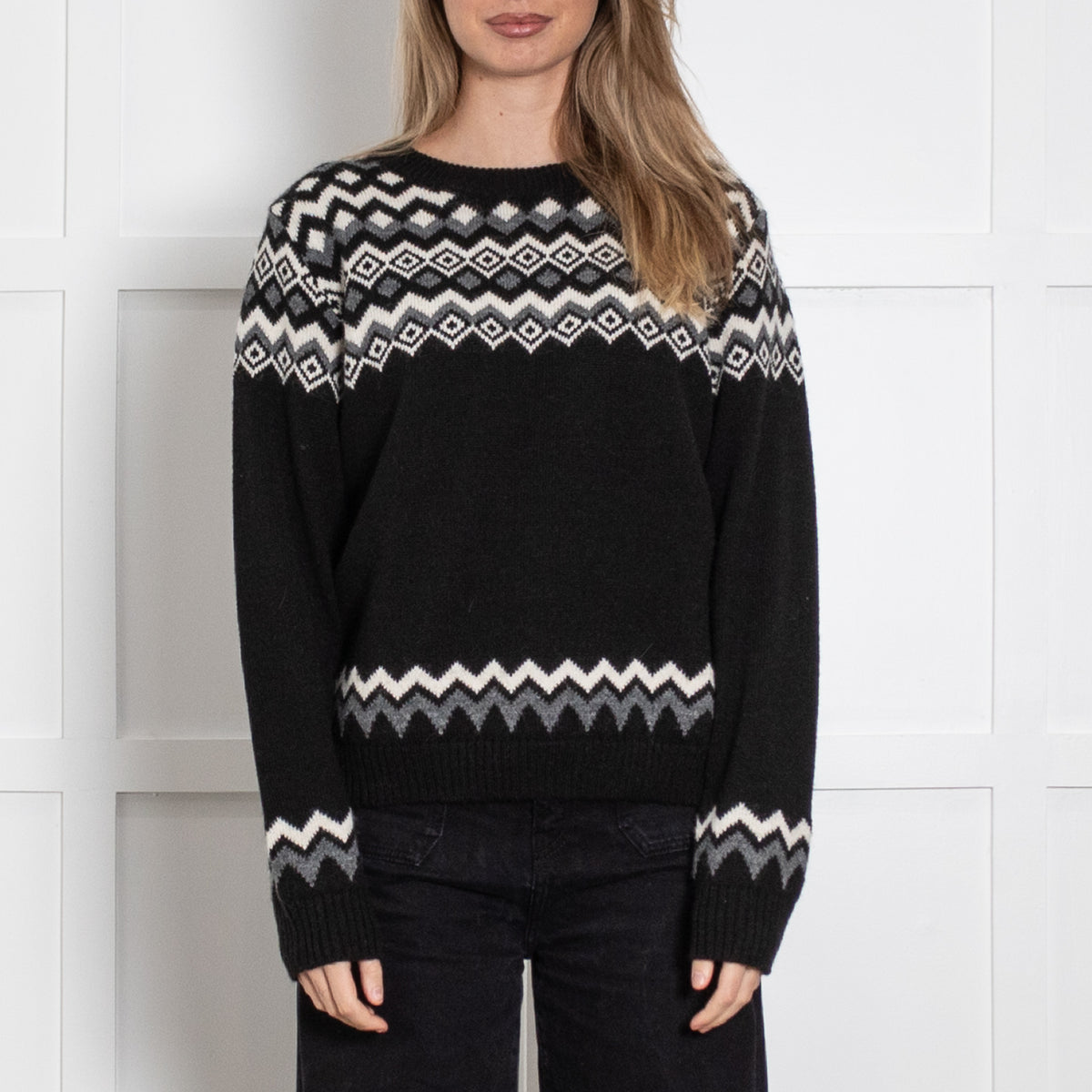 Weekend Maxmara Black Grey White FairIsle Jumper
