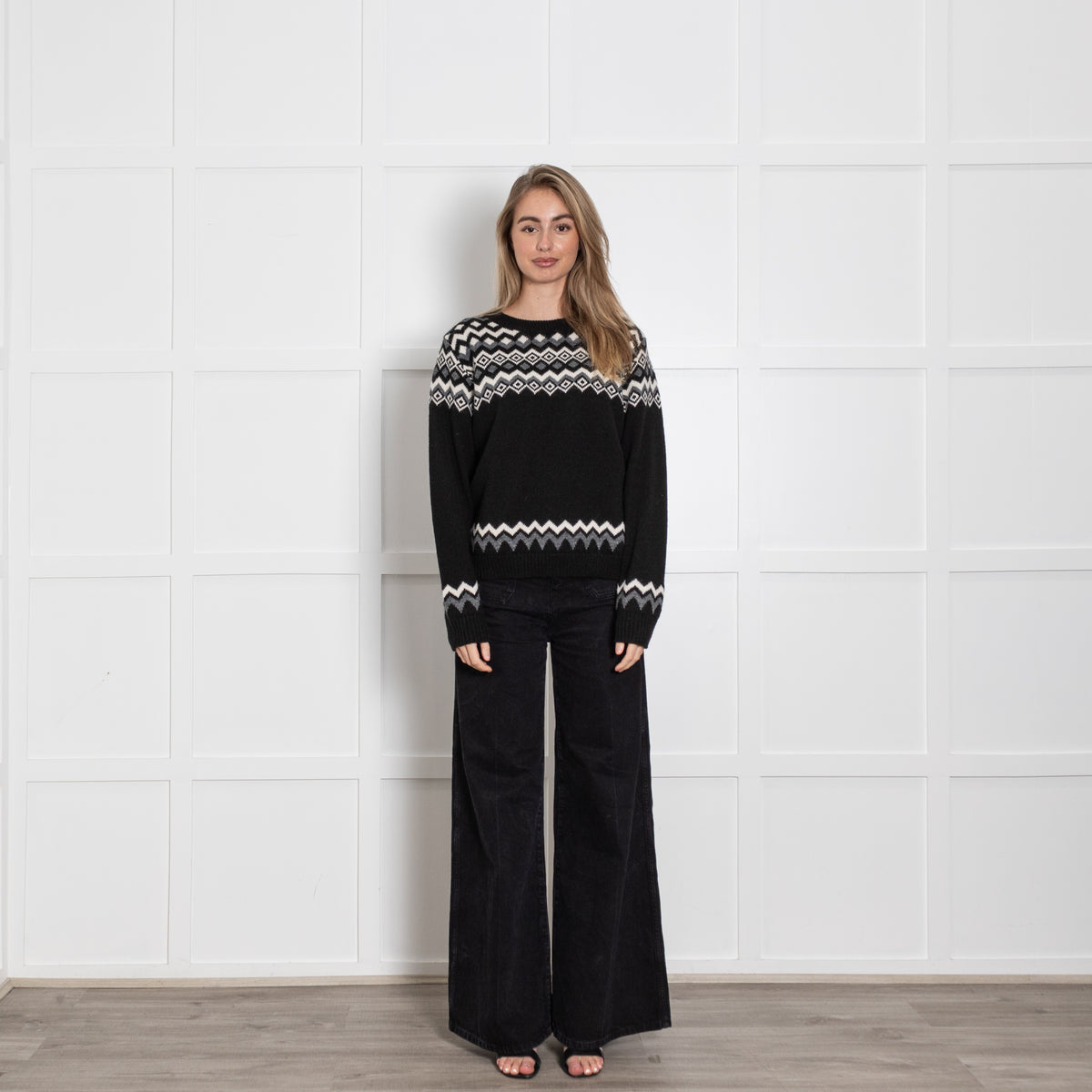 Weekend Maxmara Black Grey White FairIsle Jumper