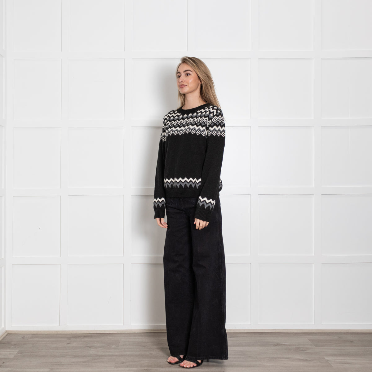Weekend Maxmara Black Grey White FairIsle Jumper