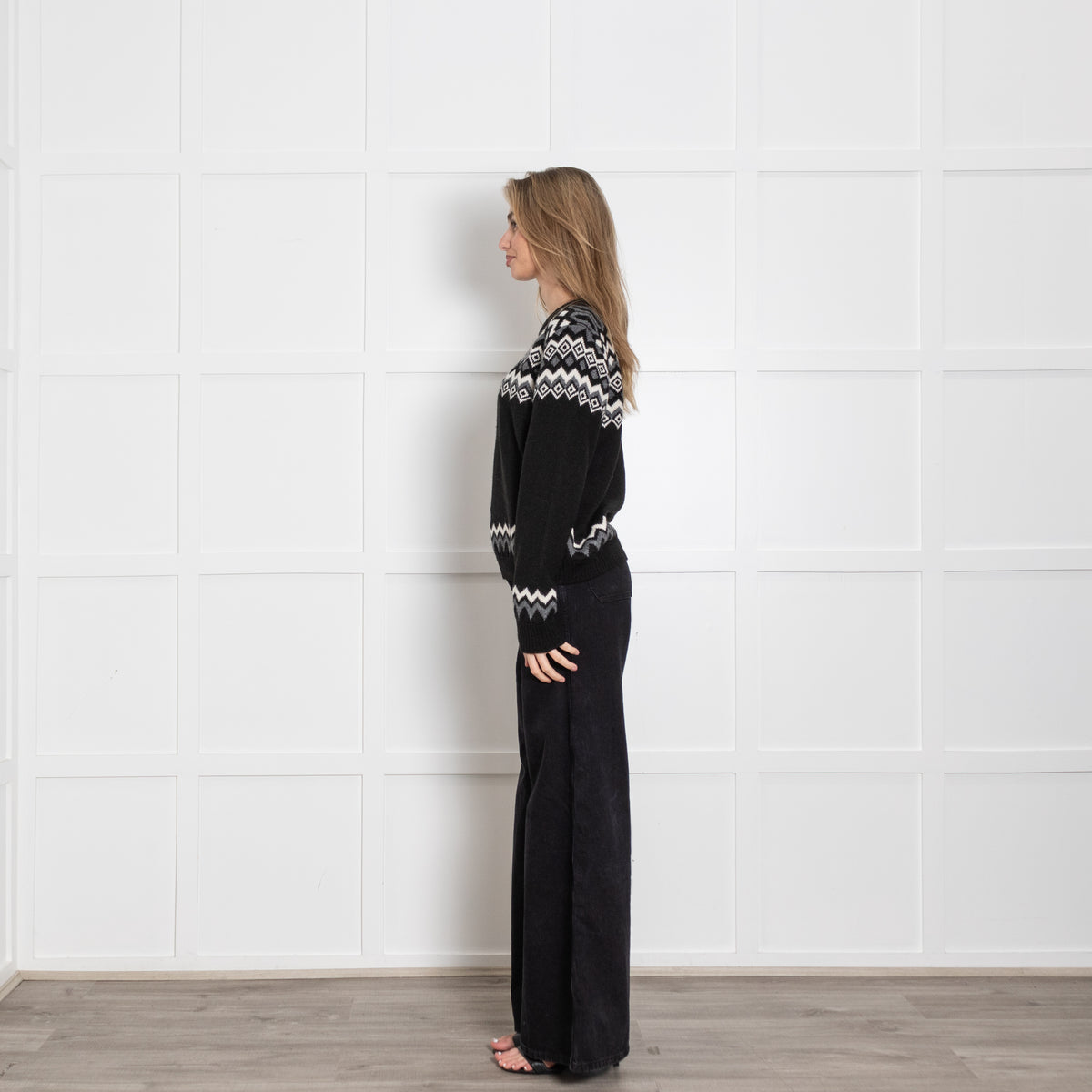 Weekend Maxmara Black Grey White FairIsle Jumper