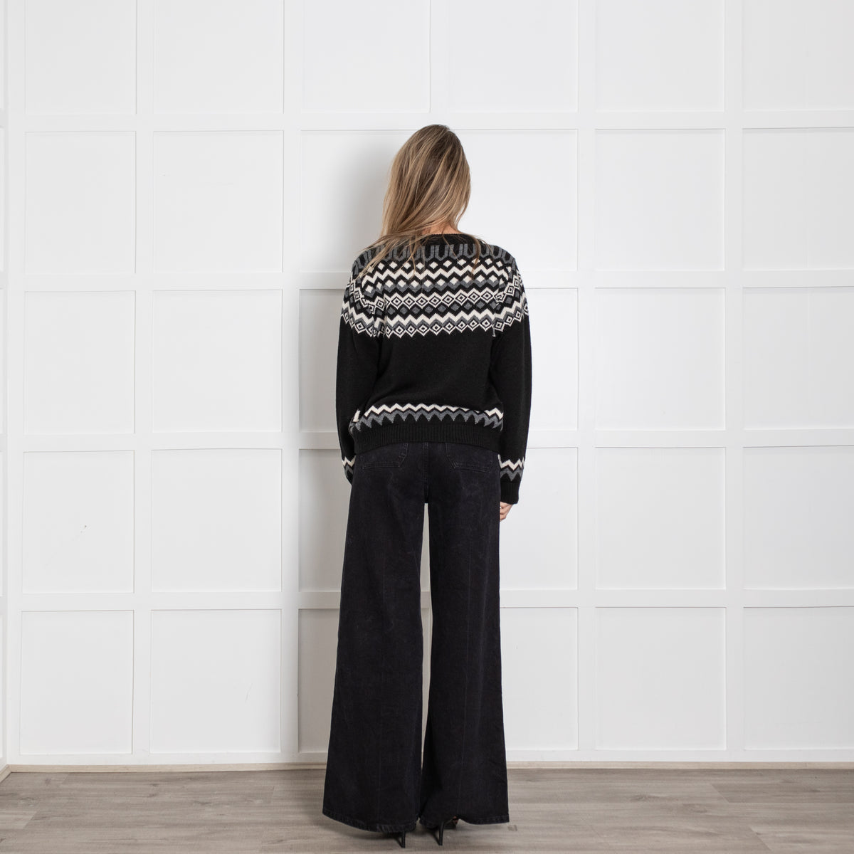 Weekend Maxmara Black Grey White FairIsle Jumper