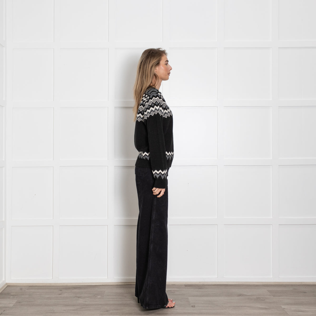 Weekend Maxmara Black Grey White FairIsle Jumper