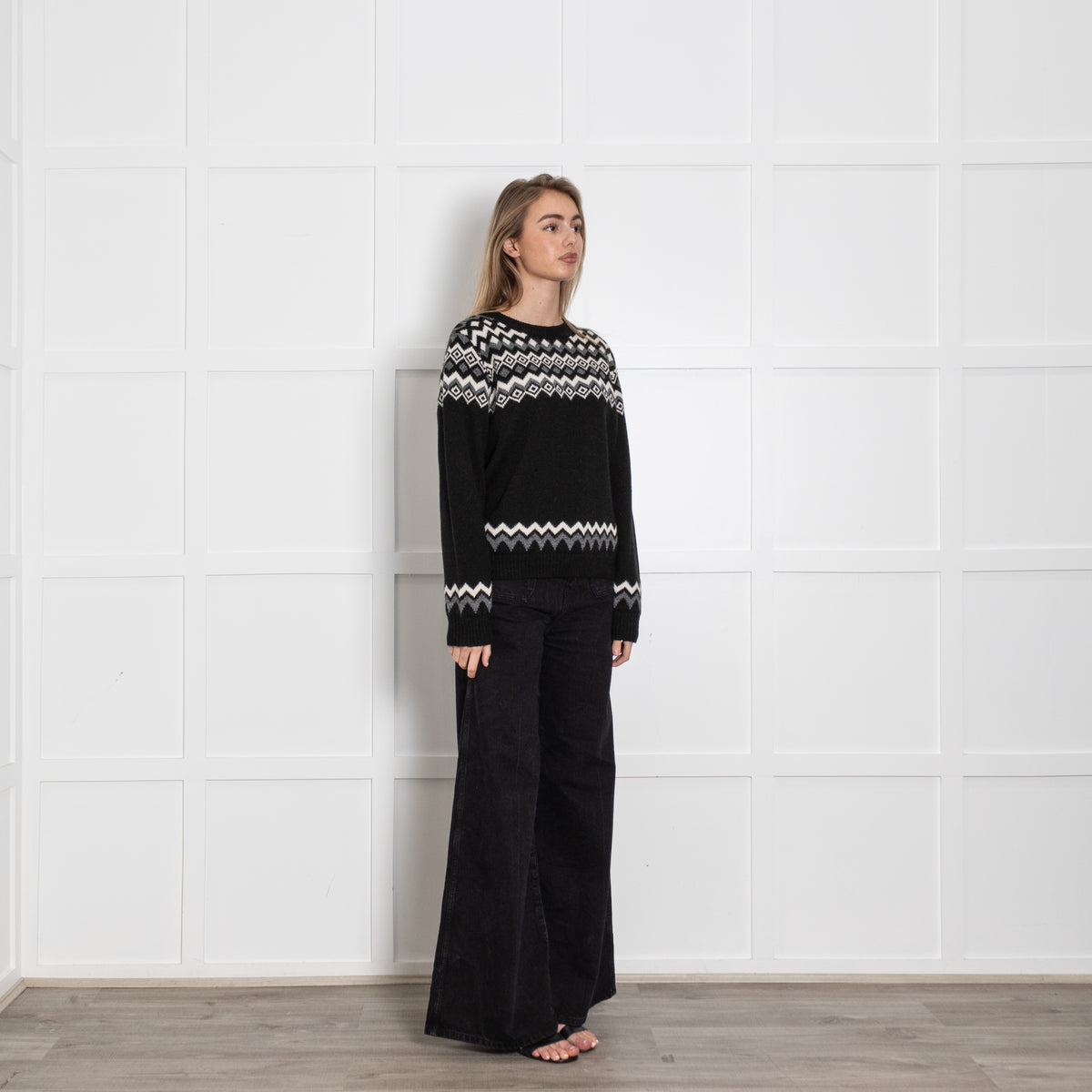 Weekend Maxmara Black Grey White FairIsle Jumper