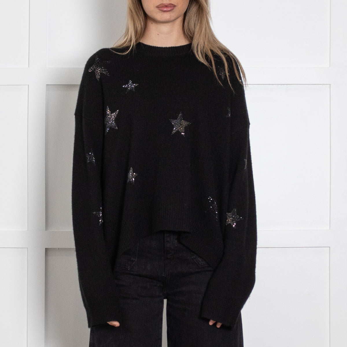 Zadig & Voltaire Markus Stars Black Cashmere Sweater With Crystal Embellishments