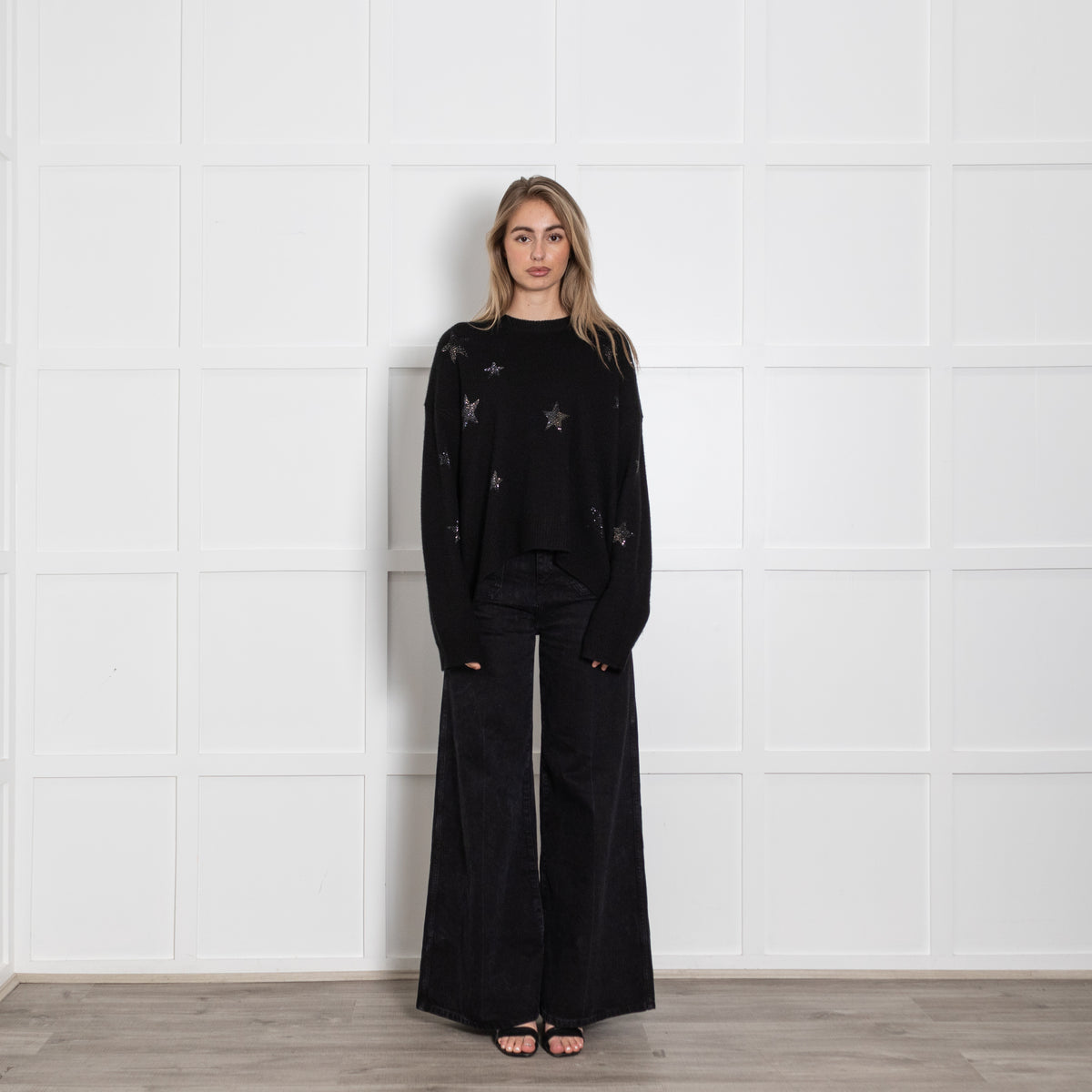 Zadig & Voltaire Markus Stars Black Cashmere Sweater With Crystal Embellishments