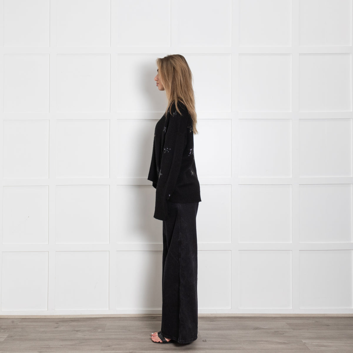 Zadig & Voltaire Markus Stars Black Cashmere Sweater With Crystal Embellishments