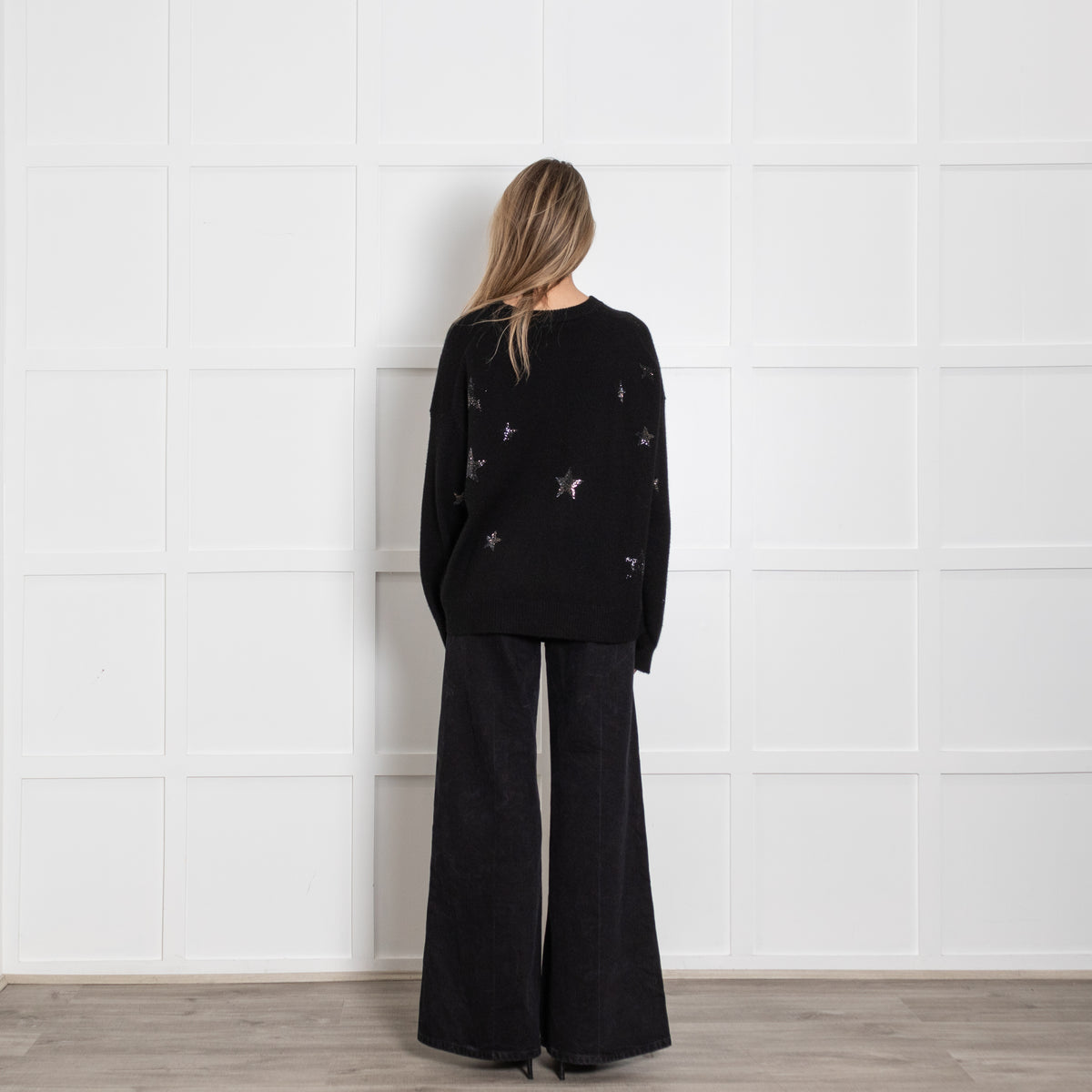 Zadig & Voltaire Markus Stars Black Cashmere Sweater With Crystal Embellishments