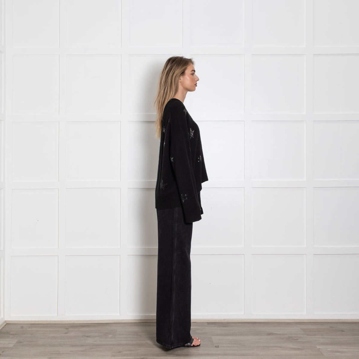 Zadig & Voltaire Markus Stars Black Cashmere Sweater With Crystal Embellishments