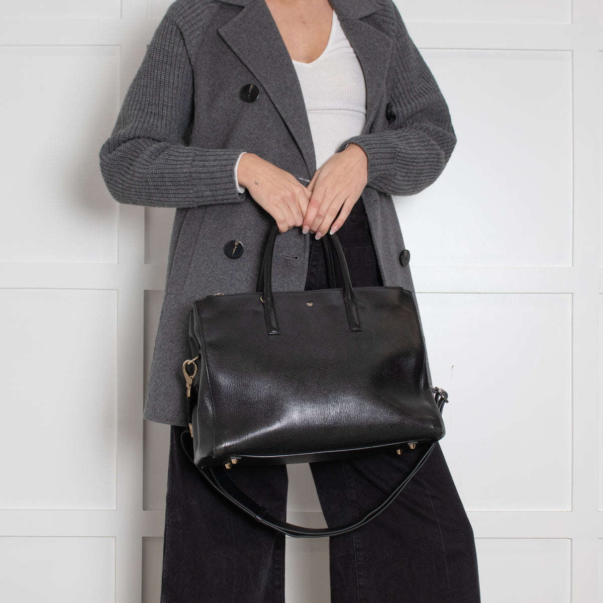 Anya Hindmarch Black Leather Ebury Tote Bag