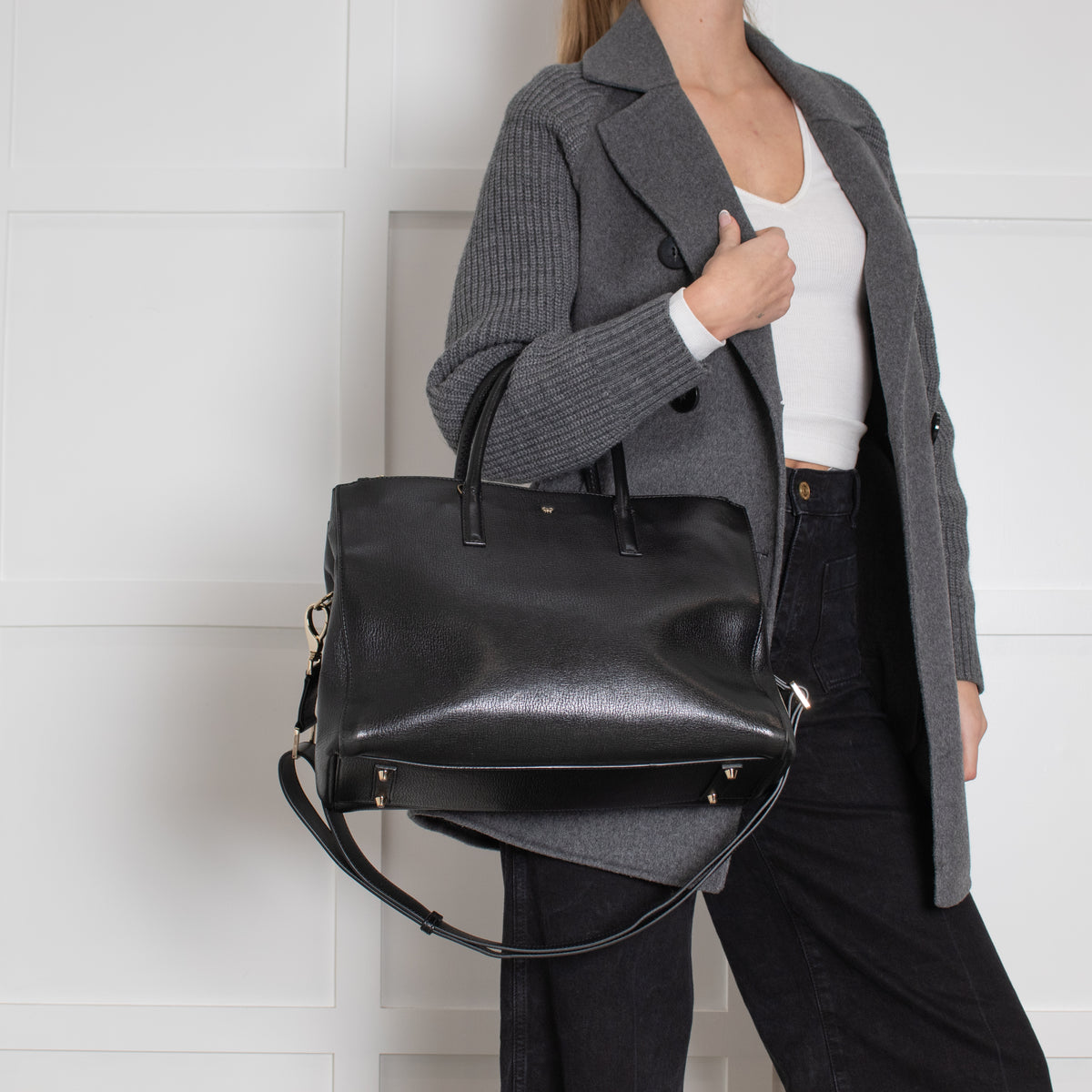 Anya Hindmarch Black Leather Ebury Tote Bag