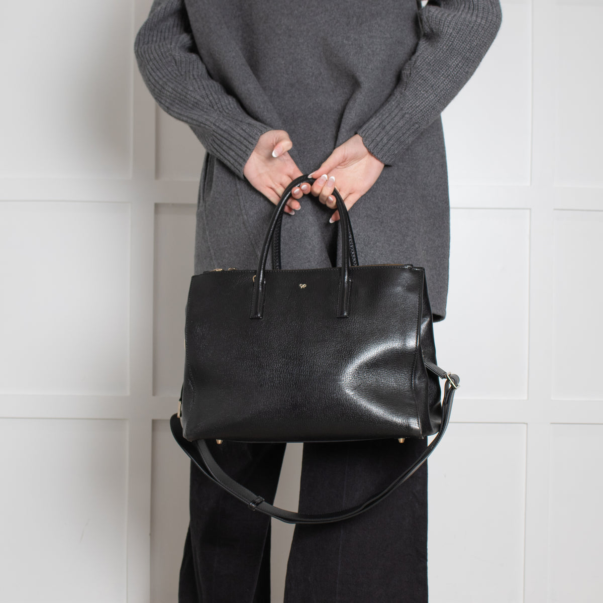 Anya Hindmarch Black Leather Ebury Tote Bag