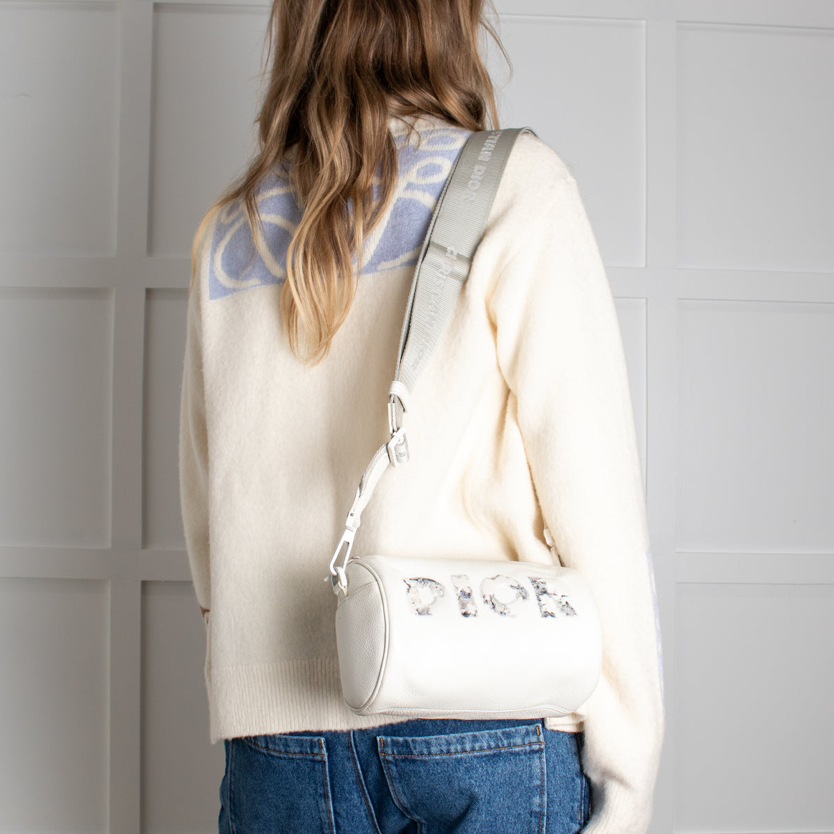 Christian Dior x Daniel Arsham White Leather Logo Roller Bag