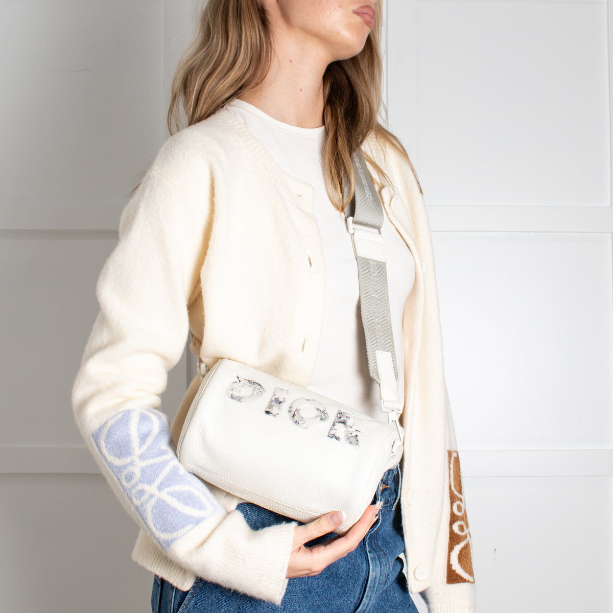 Christian Dior x Daniel Arsham White Leather Logo Roller Bag