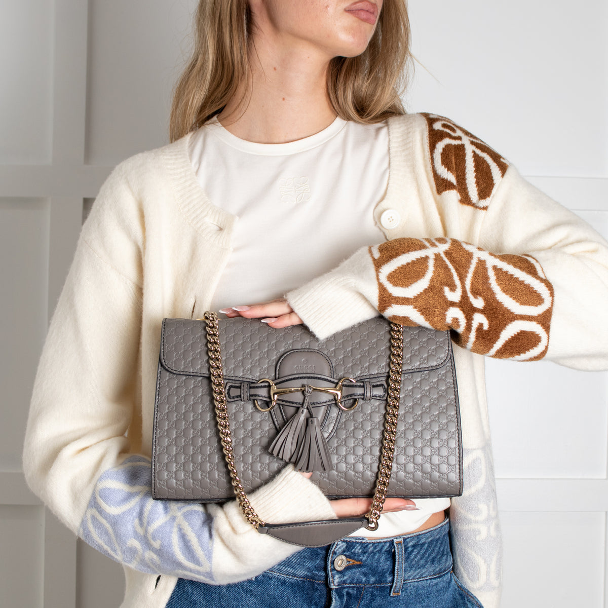 Gucci Grey Guccissima Leather Emily Medium Shoulder Bag