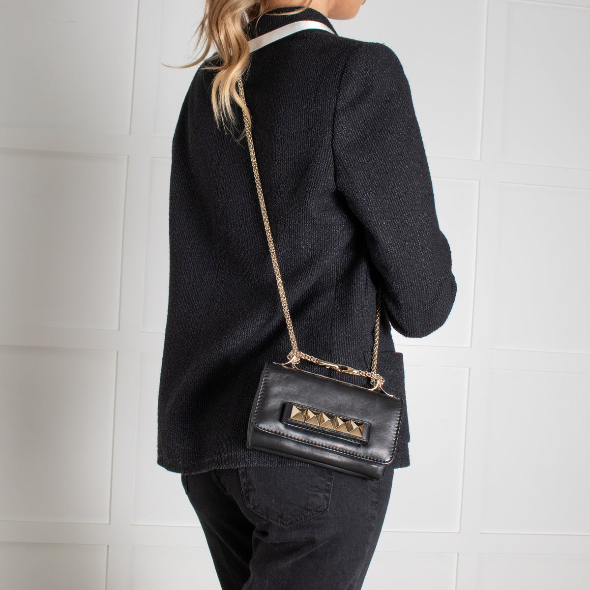 Valentino Black And Gold Rockstud  Va Va Voom Bag