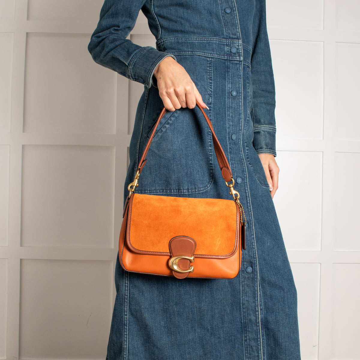 Coach Orange Tabby Suede Leather Handle Shoulder Bag