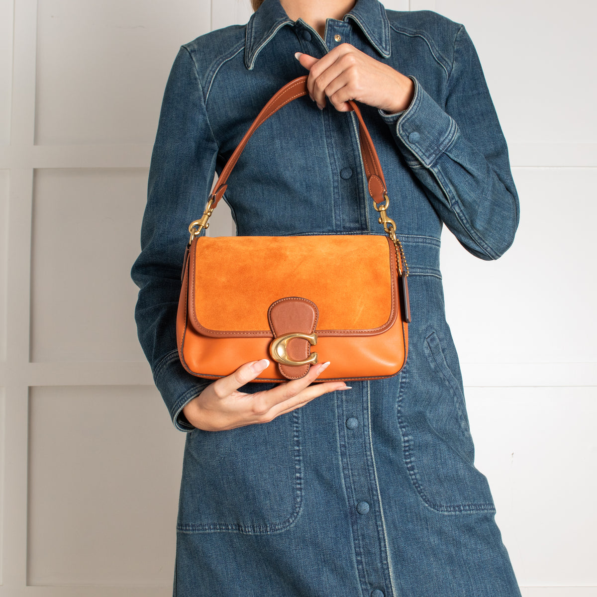 Coach Orange Tabby Suede Leather Handle Shoulder Bag