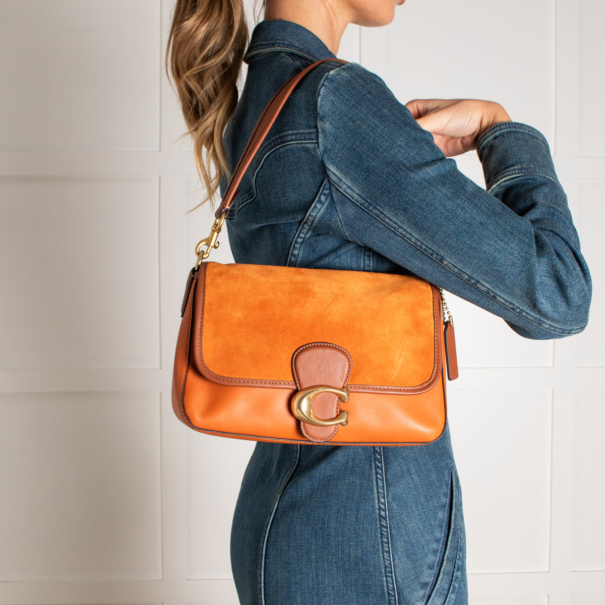 Coach Orange Tabby Suede Leather Handle Shoulder Bag