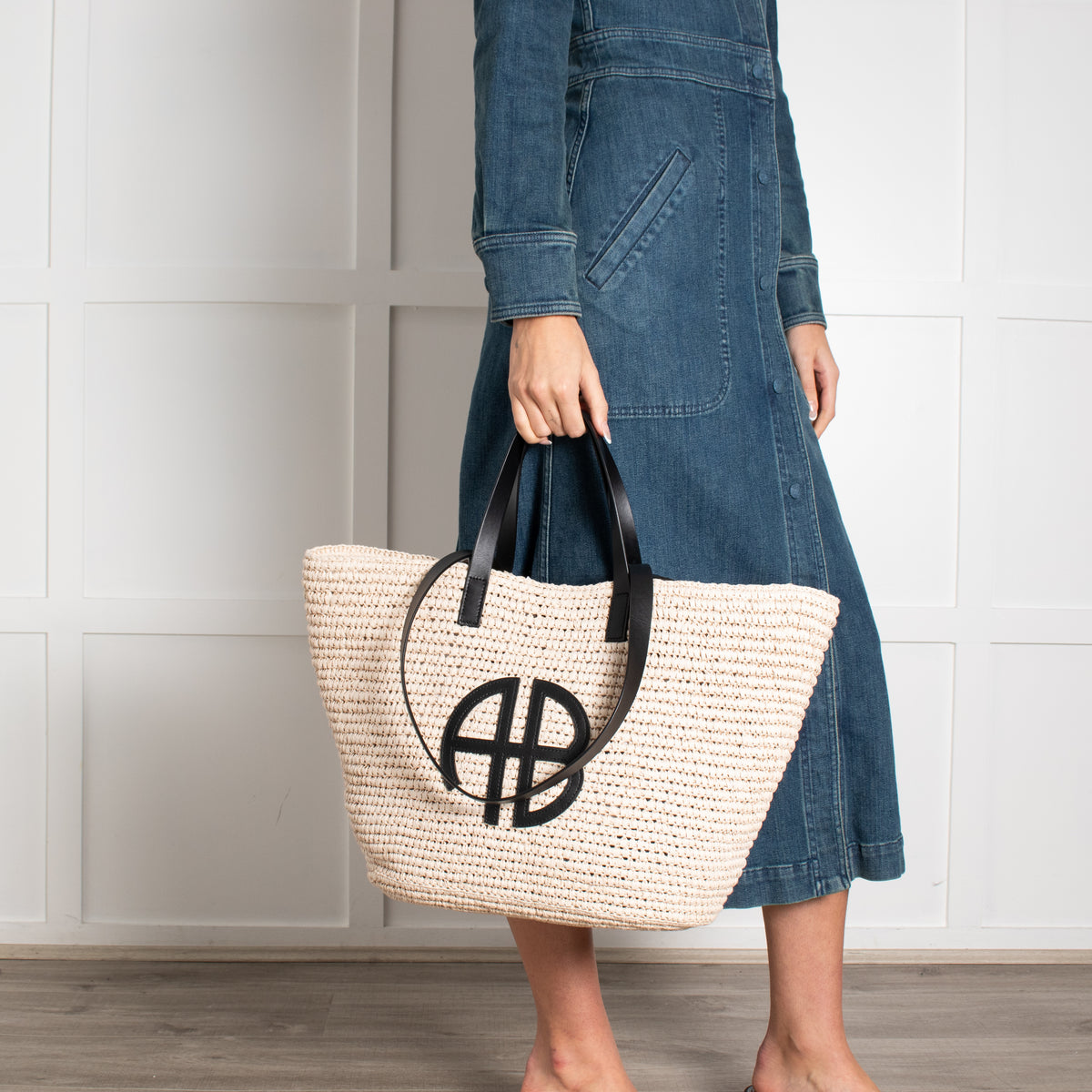 Anine Bing Raffia Palermo Tote with AB Logo