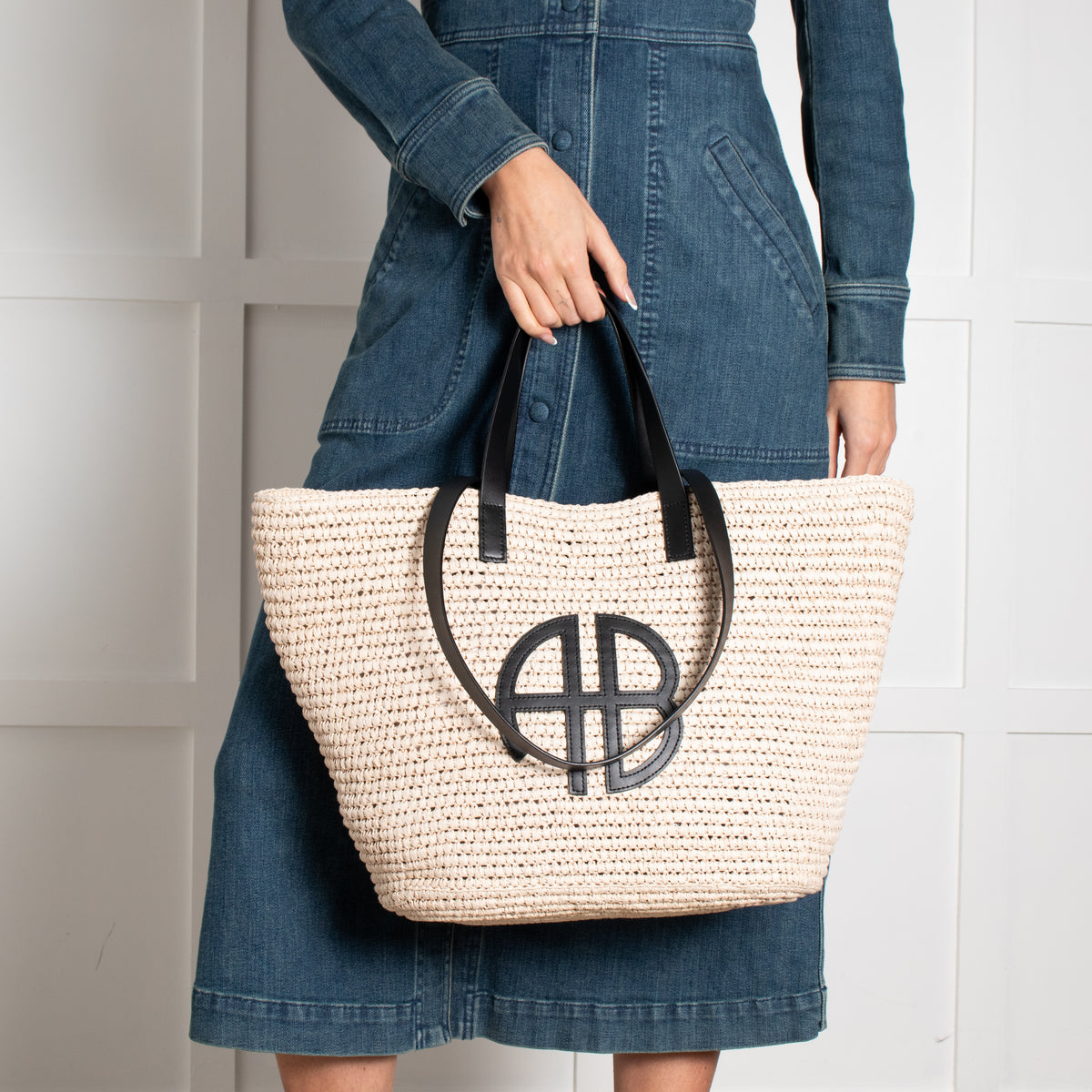 Anine Bing Raffia Palermo Tote with AB Logo