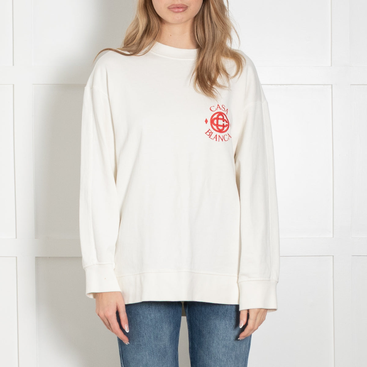 Casablanca White Boxy Sweatshirt with Red Embroidered Logo