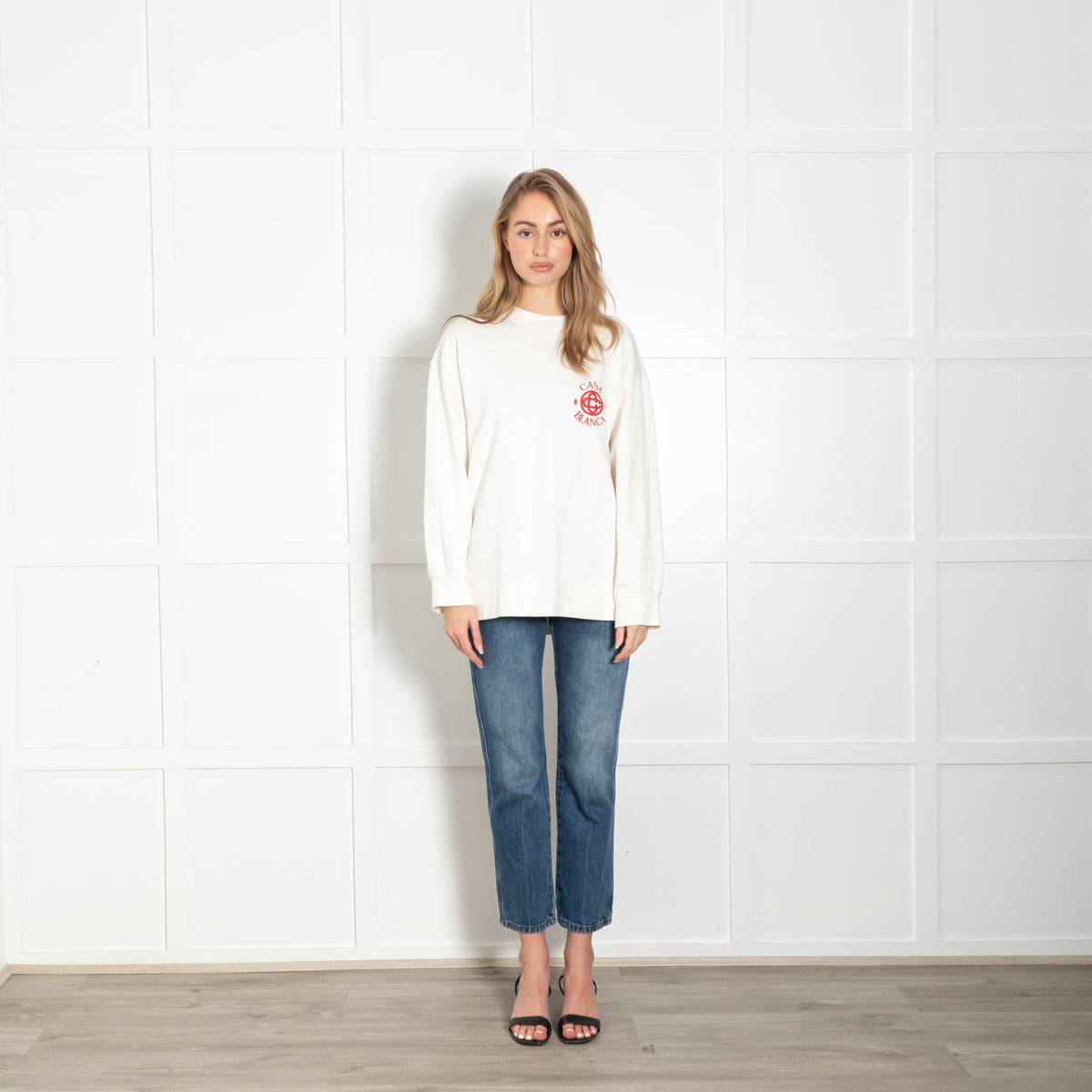 Casablanca White Boxy Sweatshirt with Red Embroidered Logo