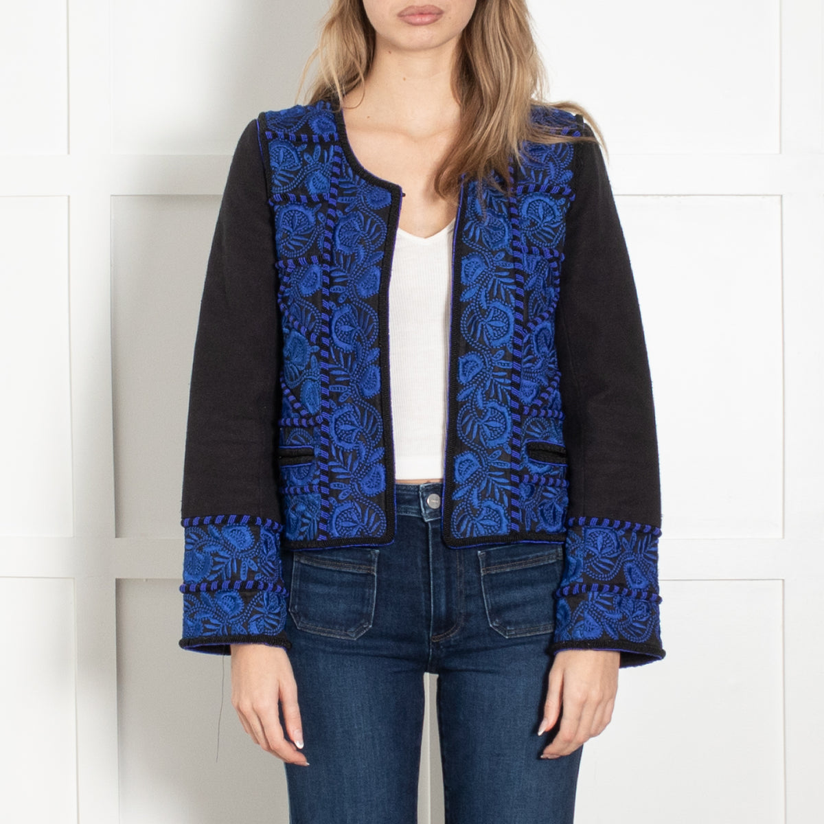 Pyrus Black and Blue Beaded Embroidered Short Jacket