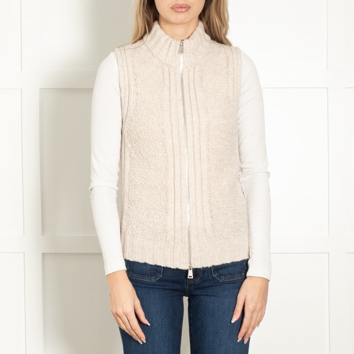 Me + Em Beige Soft Knit Zip Up Vest