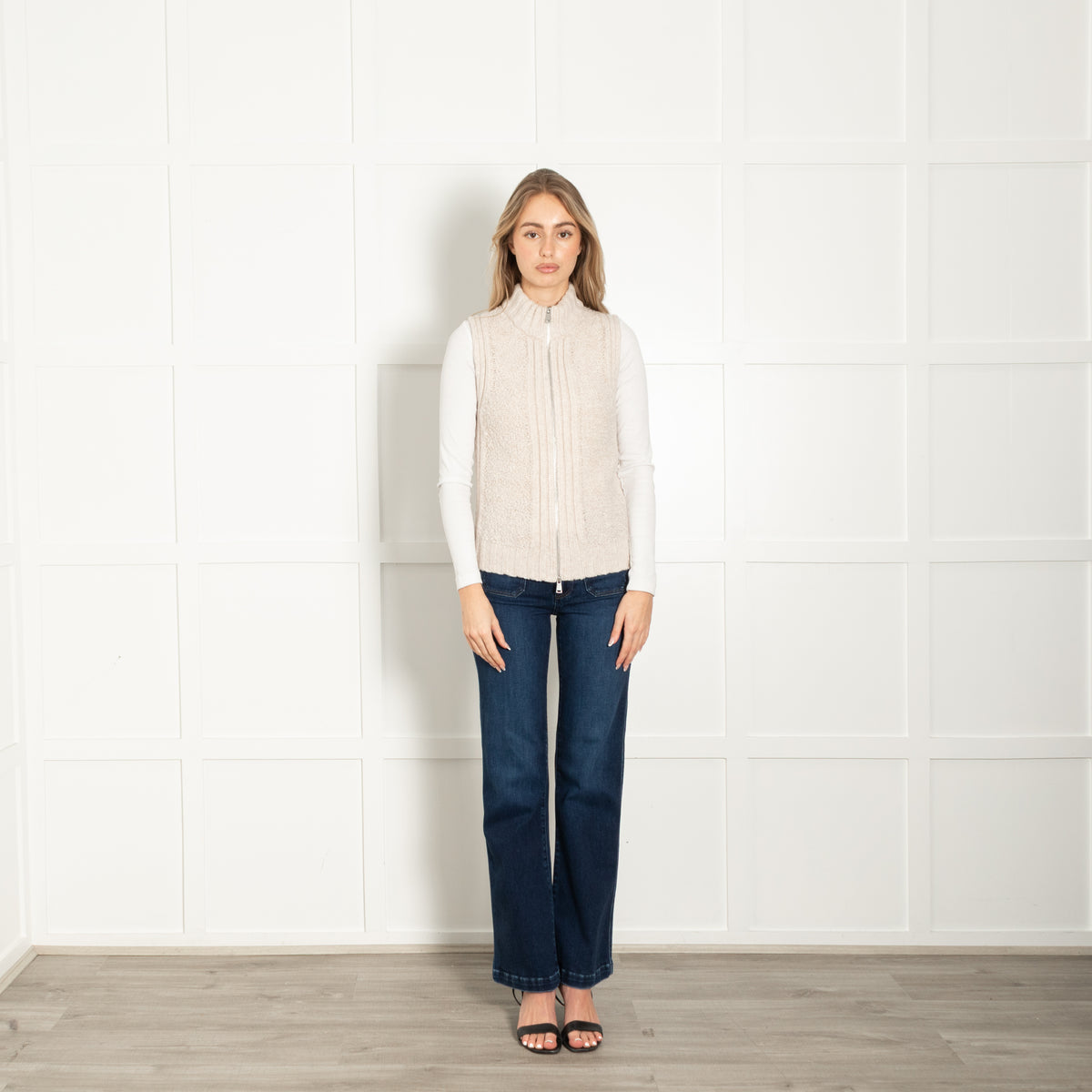 Me + Em Beige Soft Knit Zip Up Vest