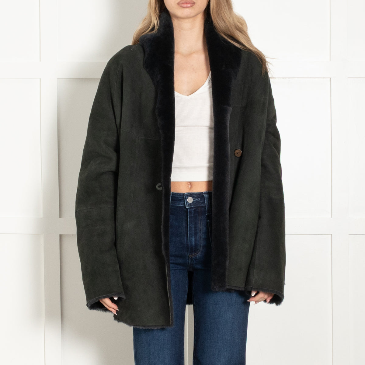 Unbranded Black/Green Reversible Shearling Coat