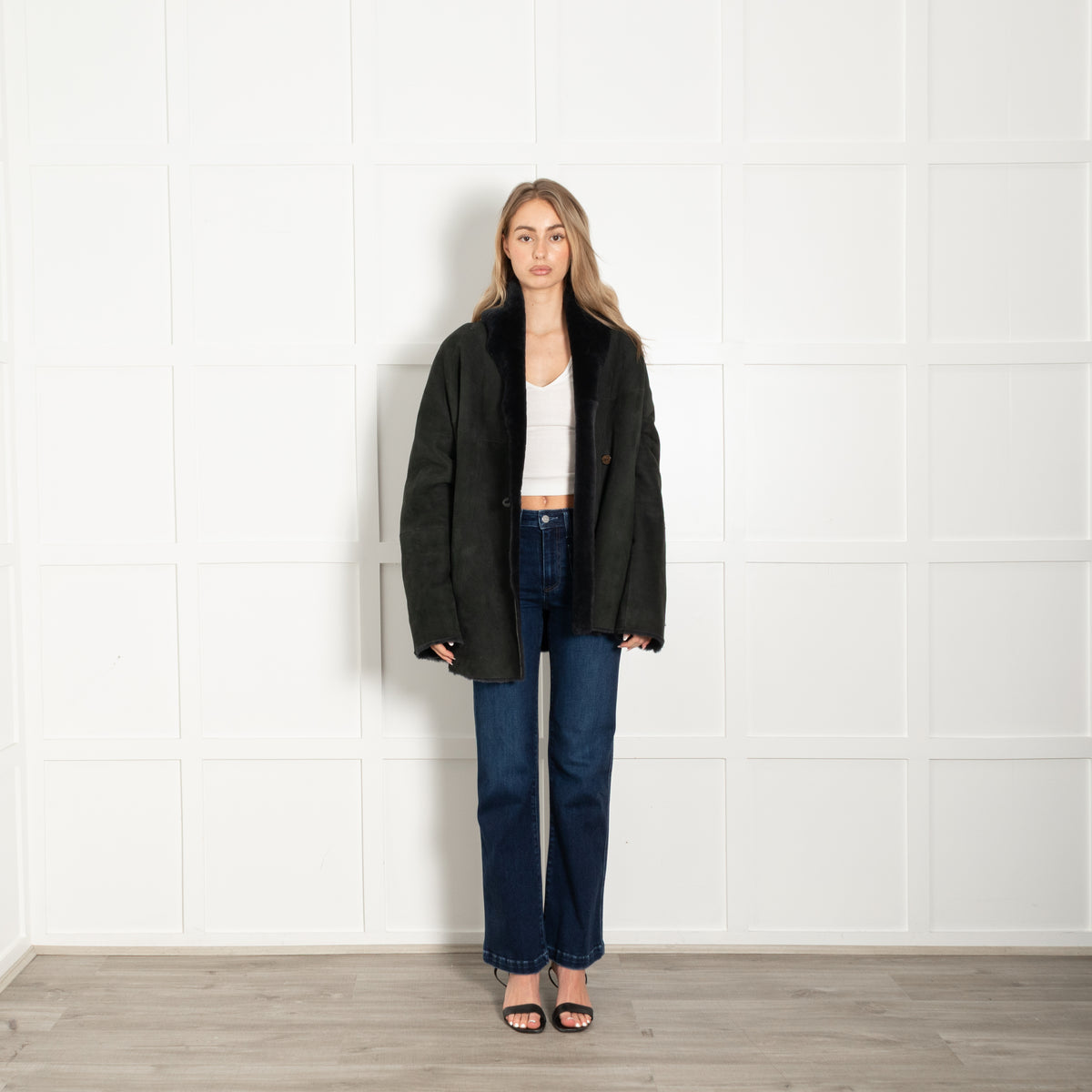 Unbranded Black/Green Reversible Shearling Coat