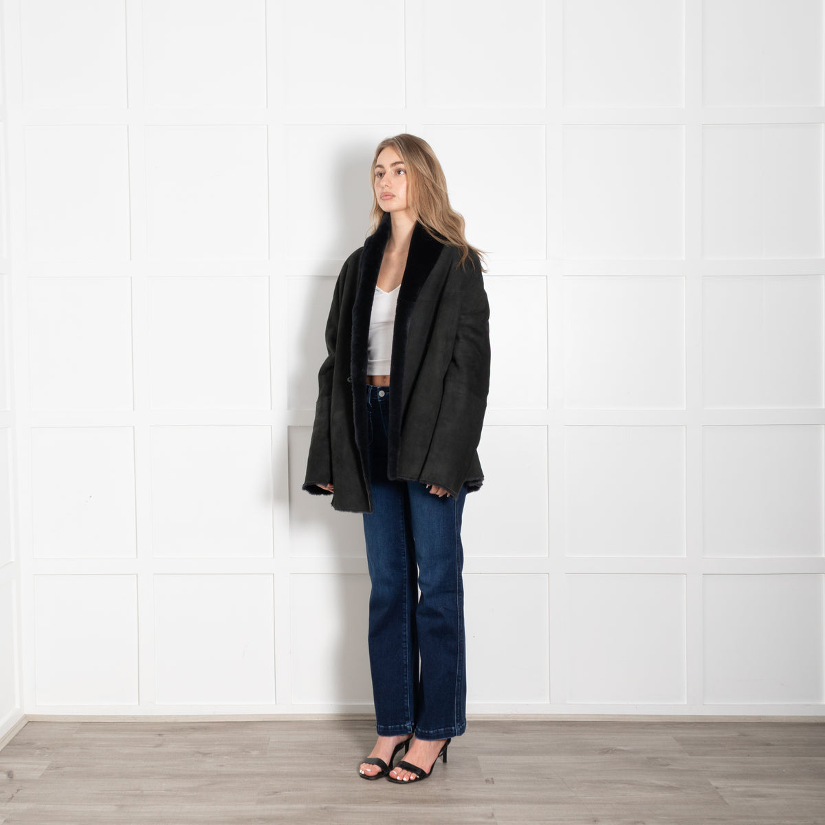 Unbranded Black/Green Reversible Shearling Coat