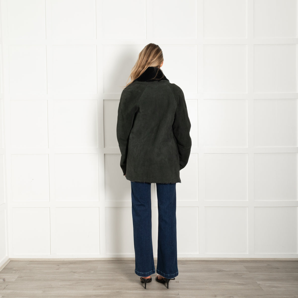 Unbranded Black/Green Reversible Shearling Coat