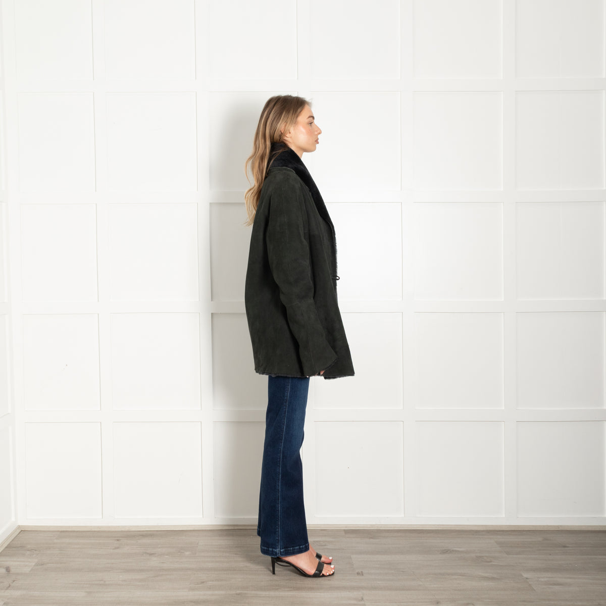 Unbranded Black/Green Reversible Shearling Coat