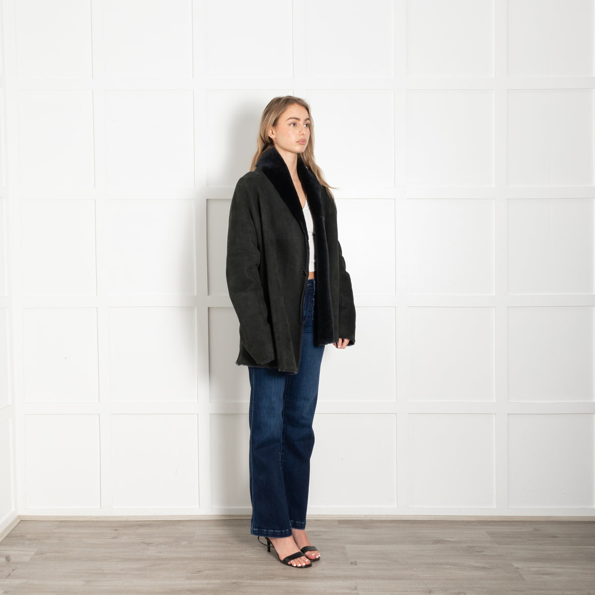 Unbranded Black/Green Reversible Shearling Coat