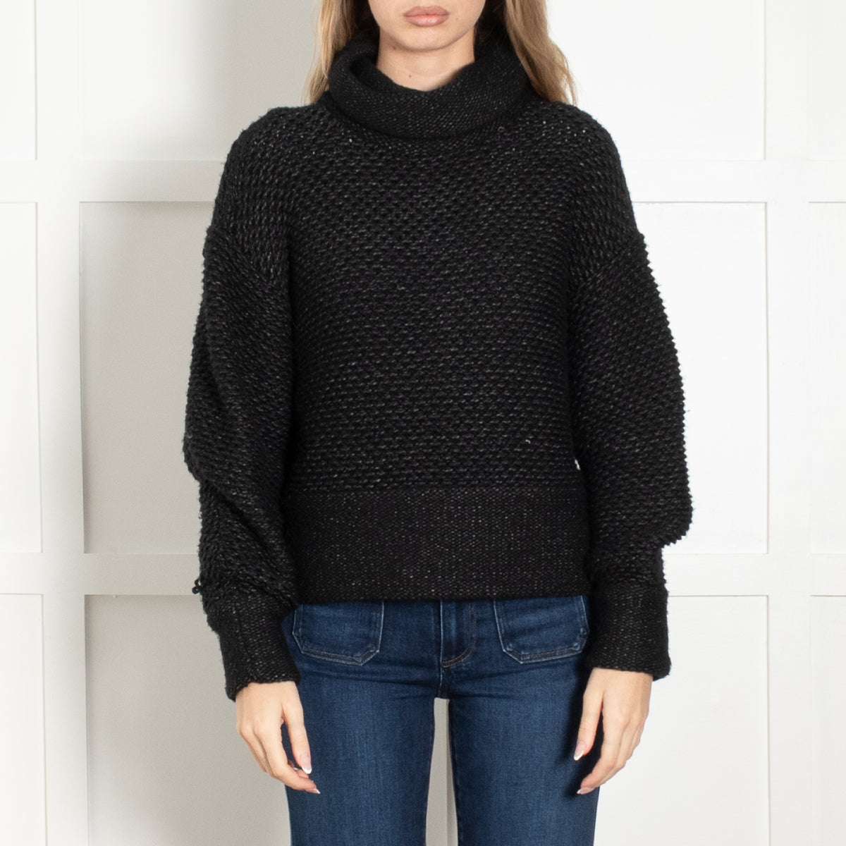 Helmut Lang Black Loose Knit Roll Neck Jumper