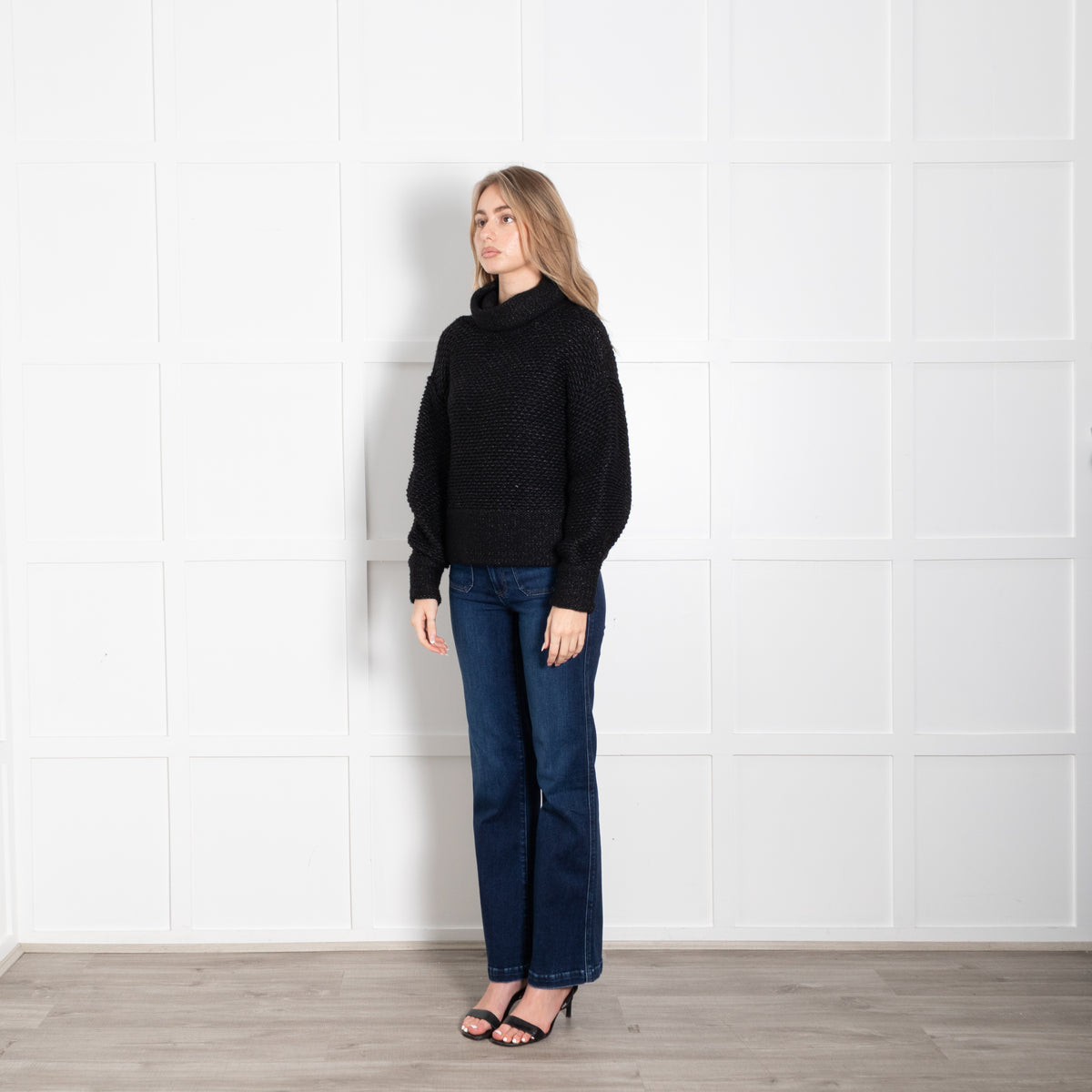 Helmut Lang Black Loose Knit Roll Neck Jumper