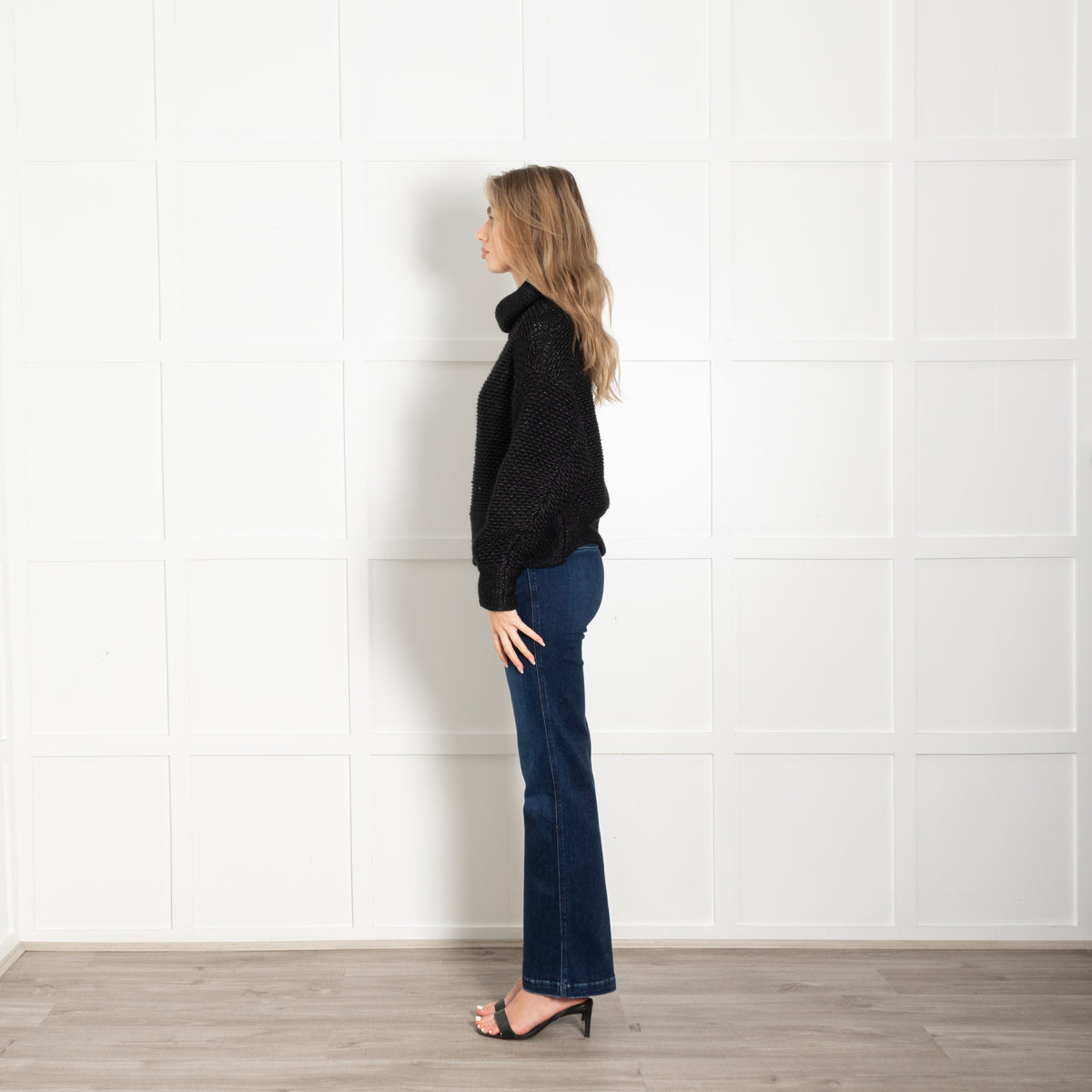 Helmut Lang Black Loose Knit Roll Neck Jumper