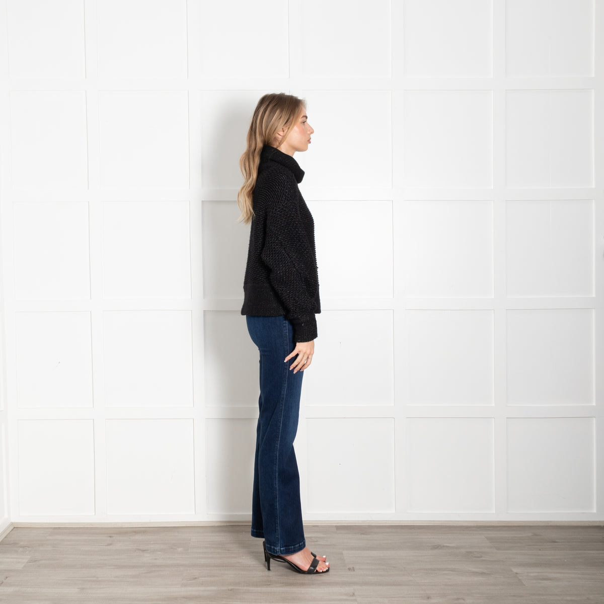 Helmut Lang Black Loose Knit Roll Neck Jumper