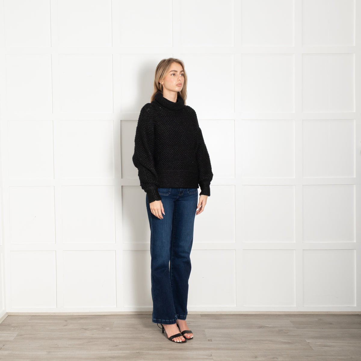 Helmut Lang Black Loose Knit Roll Neck Jumper