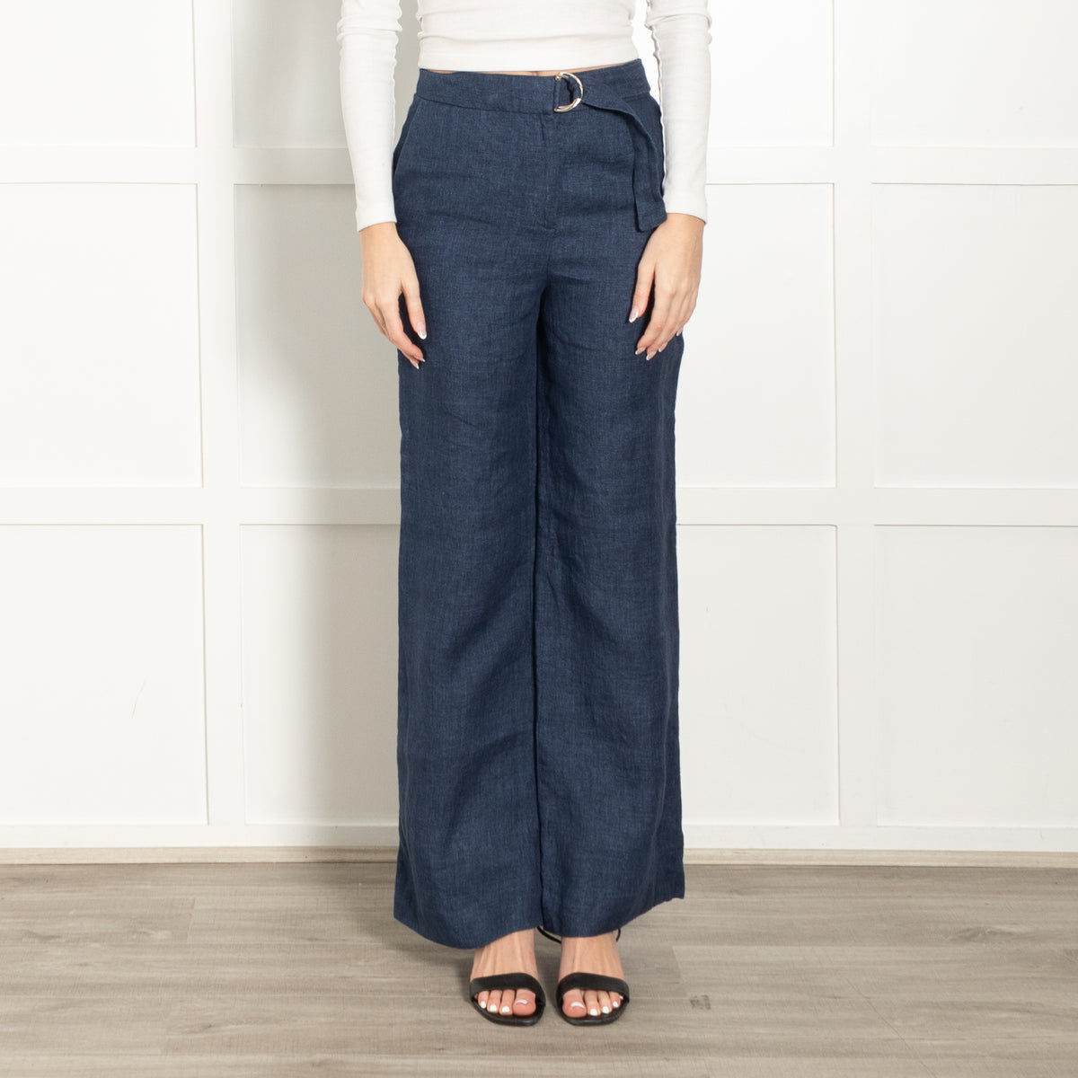 Carolina Herrera Blue Linen Wide Leg Trousers