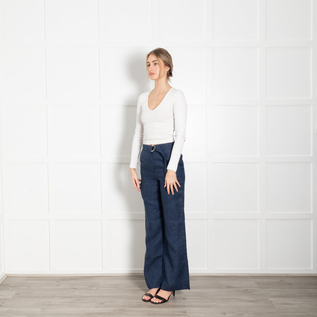 Carolina Herrera Blue Linen Wide Leg Trousers
