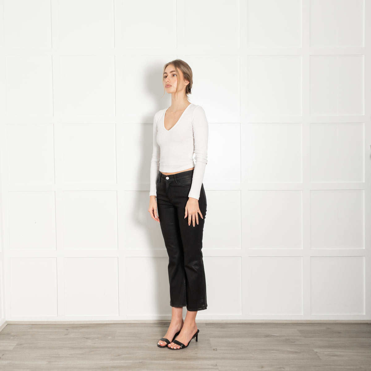 Frame Black Coated Le Crop Flare Jeans