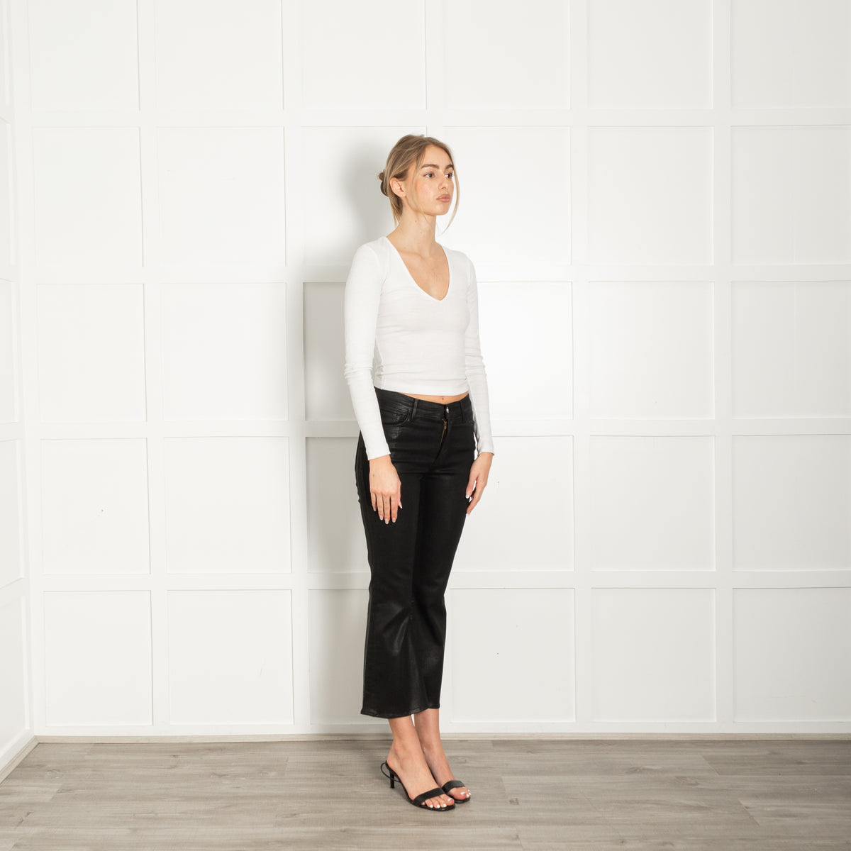 Frame Black Coated Le Crop Flare Jeans