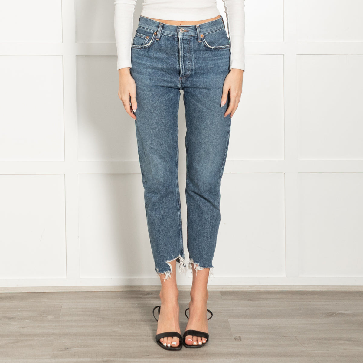 Agolde Straight Leg Distressed Blue Jeans