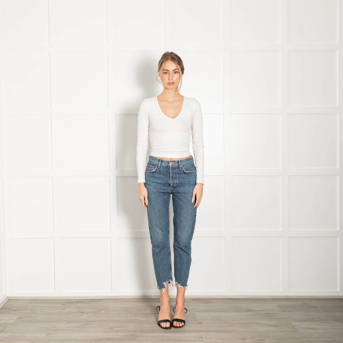 Agolde Straight Leg Distressed Blue Jeans