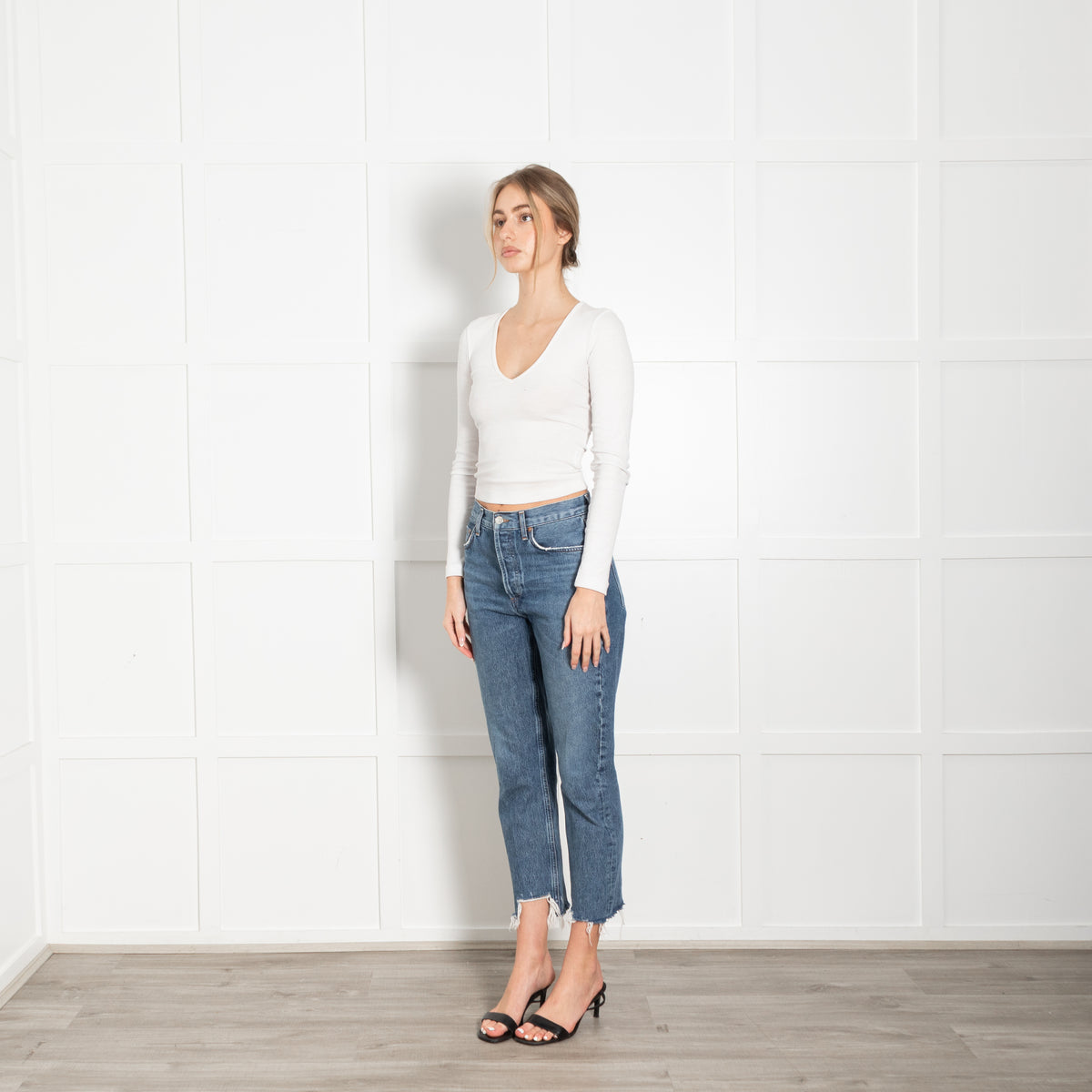 Agolde Straight Leg Distressed Blue Jeans