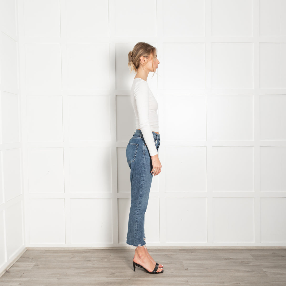 Agolde Straight Leg Distressed Blue Jeans